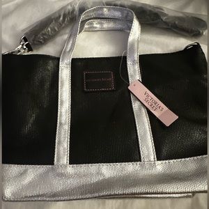 VS Black and Silver Metallic Crossbody Tote Bag